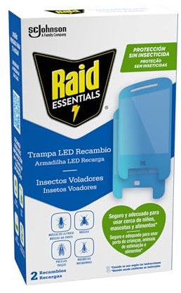Raid Essentials 2 x Ersatz-LED-Falle gegen Fliegen, Fruchtfliegen und Motten, insektizidfrei, 24/7-Schutz vor fliegenden Insekten, für den Innenbereich, 2 Stück