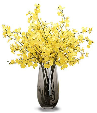 Fiori Artificiali Orchidea Artificiale per Interni con Vaso di Vetro, Orchidea Danzante in Seta Finta per Regalo Festivo, Fiori Artificiali Bianchi/Giallo Fiori Artificiali in Vaso (Colore : A) (A)