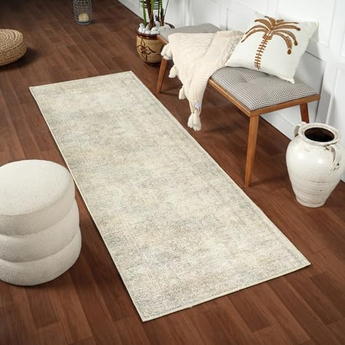 Livabliss x Becki Owens Margot Vintage Rug - Hallway Runner Rugs Living Room 80x220 cm - Scandi Neutral Rug, Traditional Patterned Boho Style, Natural Easy Care Pile - Hallway Runners, Ivory, Sage