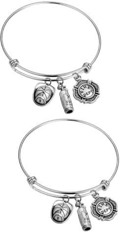 2 Stück Feuerwehrmann-Armband, Herren-Manschettenarmband, Herren-Armbänder, Armbänder, Kettenarmband, Metall, Silber