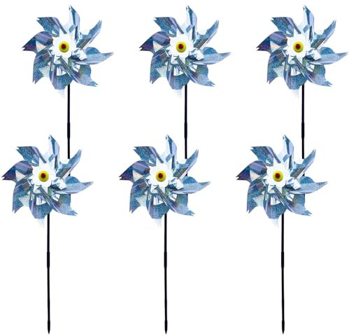 6 Stücke Vogelabwehr Windrad, Taubenabwehr Balkon, Reflektierende Windräder, Vogelschreck Taubenschreck für Balkon, Garten, Obstgarten, Hof, Dach (Silber)