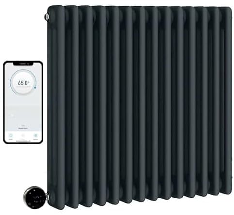 Manissa Wifi Electric 3 Column Anthracite Smart Radiator 600mm H x 425mm W | Smart WiFi Controlled, Traditional Design, 7 Day Programming, Cast Iron Type, App Compatibility, Old School Style