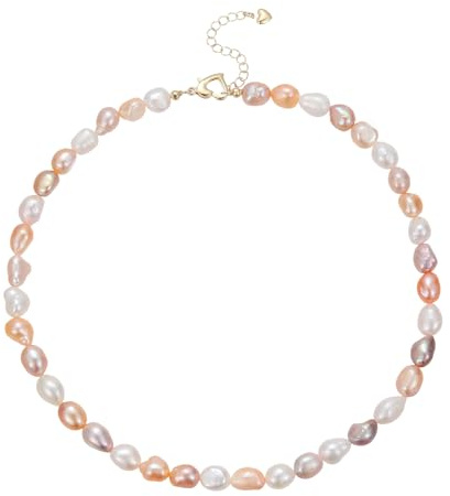 JaruJaru Freshwater Pearl Necklace - Irregular Baroque Shape and Multi Color, Cream White/Pink/Purple/Coral Mixed Colors, Naturally Formed Unique Handmade Jewellery for Women