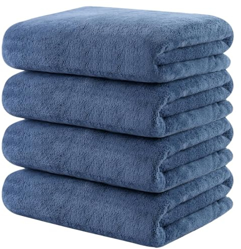KinHwa Mikrofaser Handtücher Haare 50x100 cm 4er Set Blau | saugstark, fusselfrei, weich, schnell trocknend, mit Aufhänger, für Haare und Körper