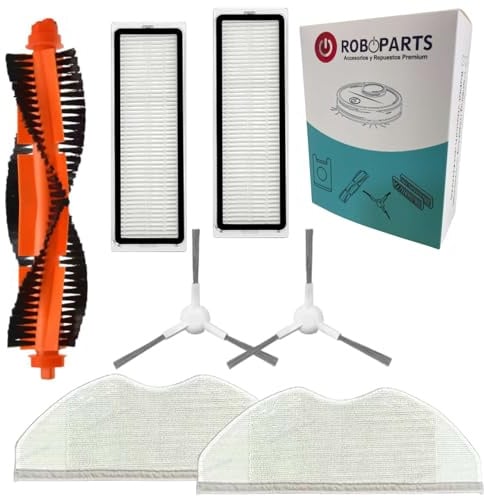 Roboparts® Ricambi compatibili con Xiaomi Robot Vacuum S40C / E101, rullo centrale, spazzole laterali, filtro HEPA e mocio di ricambio per robot aspirapolvere