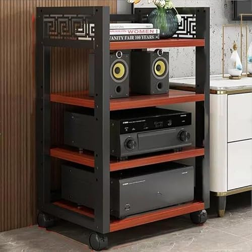 Stereo-Schrank, AV-Komponenten-Medienständer, mehrstufiges Audio-Rack, rollbarer Audio-Turm, freistehender Audio-Schrank, CD-Player-Ständer, verstellbares Eckregal, HiFi-Rack (Größe: 4 Ebenen, Farbe