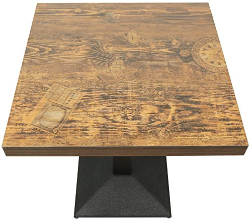 HUOLE Bistrotisch Akazienholz massiv schwarzes Säulengestell aus Metall | Säulentisch/Esstisch für Küche, Café & Essbereich (60 x 60 x 75 cm (Uhr))