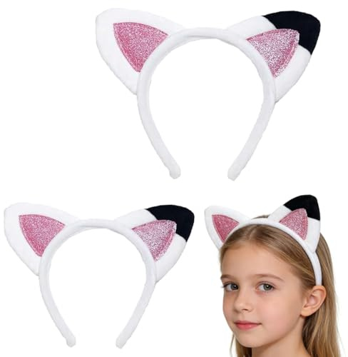 QOWIJEX 2 Stück Katzenohren Haarreif, Ears Headband Katzenohren Stirnband, Pailletten Katze Stirnband, Haarschmuckset mit Katzenohren, Für Frauen Mädchen Tägliche Leben
