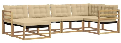 vidaXL Outdoor-Sofagarnitur mit Kissen 6 pcs Weiß und Beige, Garten-Sofa-Set, modernes Outdoor-Lounge, strapazierfähige Möbel, witterungsbeständiger Sitzplatz zum Entspannen