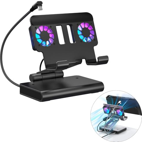 6 in 1 Portable Docking Station Gaming Base Double Fan Cooling Fast Charging Multiple Port for Game Machine Game Console Cooling Fan