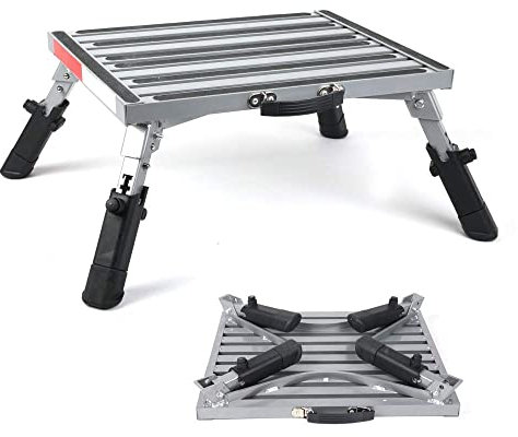 Pr1me RV Klapptritt Trittschemel aus Aluminium mit Reflektorstreifen, rutschfeste Oberfläche und extra Grip
