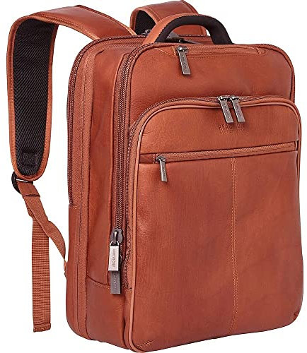 Kenneth Cole Reaction 580674E Manhattan Colombian Leather Slim 16 Laptop & Tablet RFID Business Backpack, Cognac, Medium