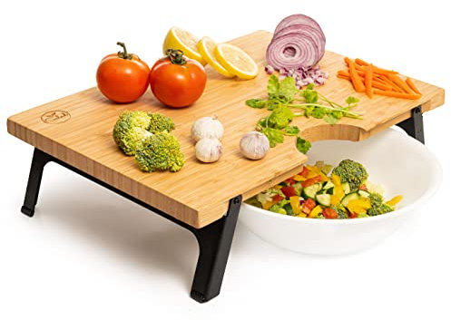 Salabarpro Non Toxic Raised Cutting Board with Folding Legs – Large 16x12 Inch, Non Slip, Smart Patented Design – Space-Saving Kitchen Essential for Easy Cut Into Bowl