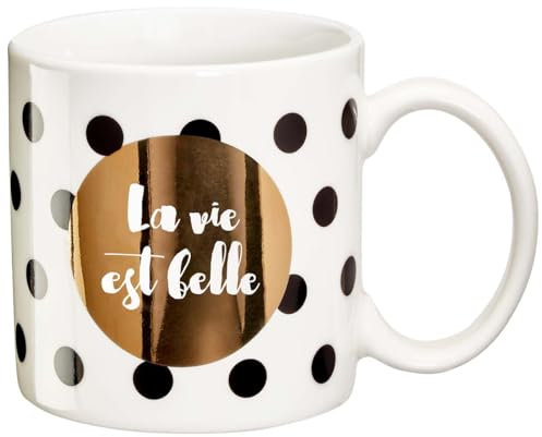 DRAEGER PARIS | Mug Black & Gold porcelaine fine La vie est belle | Idée Cadeau Personnalisé à offir à vos proches | Mug original avec coffret Cadeau