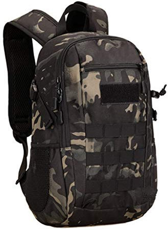 HUNTVP 12L Mini Rucksack Taktisch Wanderrucksack Molle Schultasche Wasserdicht Daypack Militärisch Schulrucksack Studenttasche Unitasche Sporttasche für Herren Damen Outdoor (12L-Camouflage)