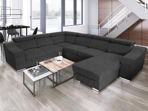 All4All Ecksofa mit Schlaffunktion Cleo Pano 334 cm x 264 cm - Wonlandschaft in U-Form - XXL Sofa - Schlafsofa Groß - Farbe wählbar - Gewebe mit Kunstleder - Seite rechts - Modern 19
