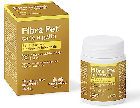 NBF Lanes | Fibra Pet Cane e Gatto, 50 Compresse Appetibili, per la Normale Funzionalità Intestinale