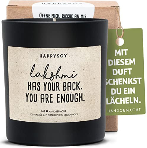 Lakshmi Duftkerze im Glas mit Spruch - natürlich handgemacht - nachhaltiges persönliches Geschenk für Yoga Meditation beste Freundin Freund Schwester Mama Oma - Geburtstag Danke sagen