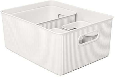 TATAY 7011101 Set von 4-Aufbewahrungsboxen Baobab (1 x 15 l, 1 x 5 l, 2 x 1,5L), mit Deckel, Polypropylen, BPA frei. Pergamon Weiß, Grande