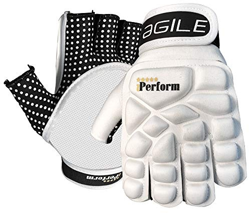 IPERFORM Guantes de hockey sobre césped para hombre, estilo ágil, color blanco, medio dedo para zurdos (L, ágiles, medio dedo)