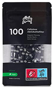 KAiLAR Lot de 100 filtres à charbon actif en cellulose noire Slim (6 mm) avec charbon actif végétalien fabriqué à partir de coquilles de noix de coco | Pour une expérience de fumée plus faible et plus