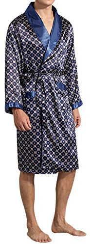 YOUTHUP Robe de Chambre Homme Lisse Peignoir de Bain avec Ceinture et Poche | Vêtement de Nuit, Pyjama, en Satin, Col Châle, Long et Léger, Loisir, Bain, Spa, Eté