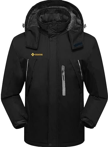 GEMYSE Homme Veste de Ski Imperméable de Montagne Manteau d'hiver Extérieur en Polaire Coupe-Vent avec Capuche (Noir A1,3XL)