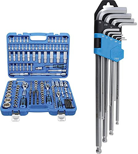 BGS 2245 | Coffret de Douilles six pans | 6,3 mm (1/4) / 10 mm (3/8) / 12,5 mm (1/2) | 192 pièces & BGS 799 | Jeu de clés allen | six pans intérieurs à tête sphérique| 1/16 - 3/8 | 9 pièces