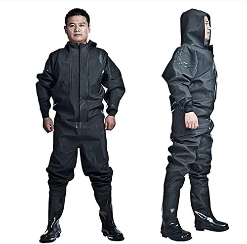 QTDZ Trampolieri Super Alti Pantaloni da Pesca Pantaloni da Stagno per Uomo Donna, Stivali in Gomma Antiscivolo Leggeri in PVC/Nylon, Pantaloni da Pesca Spessi con Cappuccio Impermeabile,Nero,45 EU