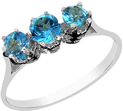 Luxus Damen Ring Solide 9 Karat (375) Weißgold mit Blautopas - Größe 62 (19.7) - Verfügbare Größen : 47 bis 68