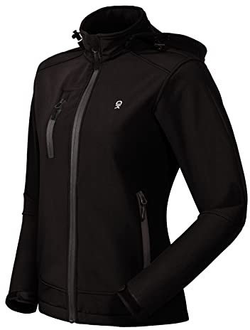 Little Donkey Andy Softshelljacke für Damen mit abnehmbarer Kapuze, Fleecefutter und Wasserabweisend Schwarz XS