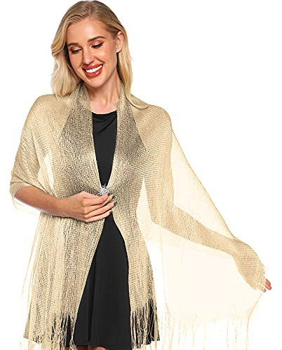 SATINIOR Metallisch schimmernde Schals und Tücher mit Schneeflocken-Clip, für Abendkleid, champagnerfarben / goldfarben, Einheitsgröße