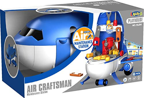 Diakakis Luna Flugzeug Werkzeug Kinder Spielset 31-TLG. Handwerker Heimwerker Werkbank