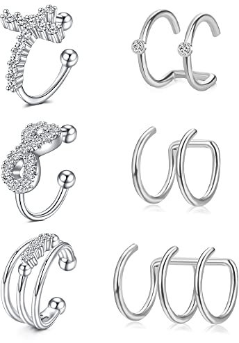 AceFun Silberne Ohrmanschetten Ear Cuffs Fake Ohrringe Ohrclips Männer Nasenmanschette Non-Piercing Clip Unendlichkeitssymbol-Clips Double Point White Diamond U-förmiges Kreuz