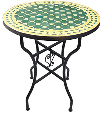 Handmade Mediterraner Mosaiktisch Rund Ø 80 cm Beige, Terrassentisch, Gartentisch, Fliesentisch, Balkontisch Bistrotisch Kaffeetisch Orientalischer Mosaiktisch Rund Ø 100 cm Gelb-Grün