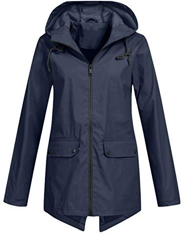 Spolverino Pioggia Impermeabile da donna con cerniera color block Giacca da montagna leggera oversize con cappuccio Giacca antivento da esterno Piumino Sport