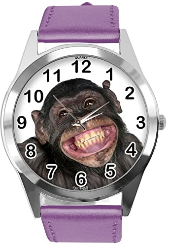 TAPORT Purple Leather Round Watch for Fans of Monkey