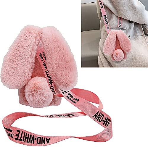 BFEW Plush Rabbit Case for iPhone 5/5S,Cute Furry 3D Bunny Ears Hairball Winter Warm Soft Fluffy Fuzzy Girls Women Cover with Crossbody Shoulder Strap Neck Lanyard Case,Light Pink