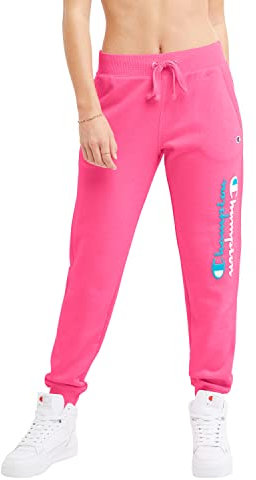 Champion Powerblend Damen-Jogginghose (Farben im Ruhestand), Joyful Pink Puff-Schriftzug, X-Klein