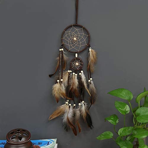 Traumfänger Gross Boho HAMON 55cm Braun - Dream Catcher Deko für Wohnzimmer, Wandbehang, Dekoration, Festival, Geschenk - Bastelset