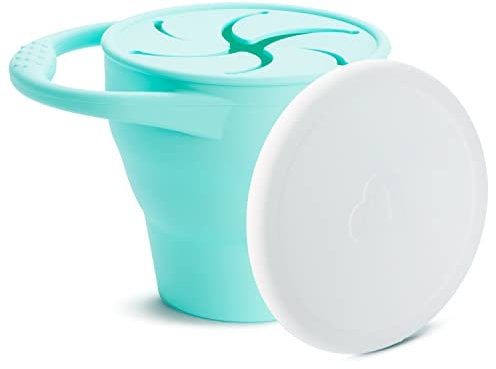 Munchkin C’est Silicone Contenitore per snack pieghevole , Contenitore per alimenti , Ciotola per snack per bambini senza BPA con coperchio , A prova di perdite , Menta