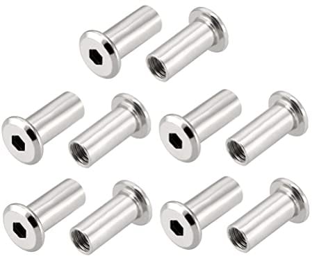 TERF® M6 X 12mm Joint Connector Nuts M6 (6mm) X 12mm Barrel Bolts Socket Head Insert Furniture Hexagonal Allen Flat Head Cap Nuts Alan Key Sleeve Hex Nut - Pack of 10