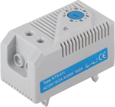 KTS011 Mechanischer Thermostat, 0-60°C Einstellbarer Temperaturregler, Kunststoff-Schließer für Heizungen und Filterlüfter, Steuergerät mit Datenskala
