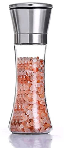 KitsKap Moulin à sel et poivre réglable en acier inoxydable et céramique - Moulin à sel et poivre en verre - Moulin à sel et à poivre - Moulin à poivre et moulin à sel (grand)