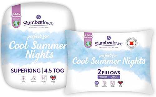 Slumberdown Cool Summer Nights 4.5 Tog Super King Duvet & 2 Pillows - Lightweight & Breathable Summer Duvet for Hot Nights | UK-Made Quilt, Non-Allergenic & Washable (260 x 220cm)
