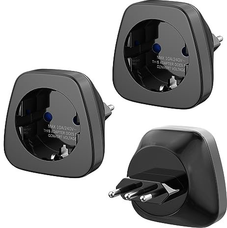 Reiseadapter, 3er Pack DE auf Italien Reiseadapter, Typ-L Steckdosenadapter, Reisestecker für Italien, Syrien, Uruguay, Chile, Malediven, Schwarz