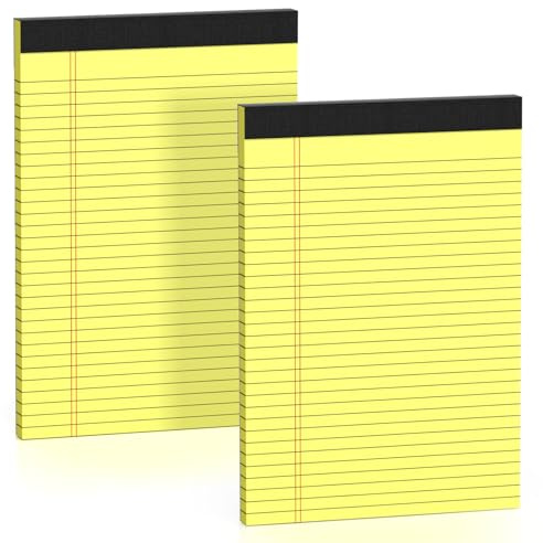Gelbe Rechtsblöcke, 8,5 x 11 cm, breit liniert, 2 Stück, Notizblock 21,6 x 27,9 cm, kanariengelbes Papier, 9,5 kg, mikroperforierte Schreibblöcke, 30 Blatt pro Notizblock, ideal für Büro, Zuhause,