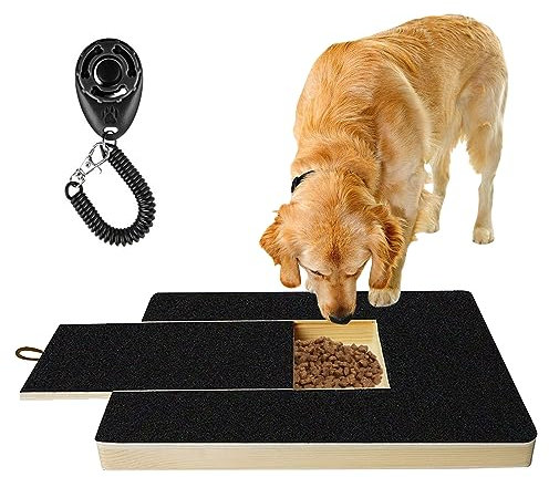Nizirioo Multifunktionale Hundekratzpad Für Nägel: Massivholz Dog Nail Scratch Board mit Clicker-Hundetrainer& 4 rutschfeste Matte, Schleifpapier Dog Scratch Board für Haustiernagel Care Sanding