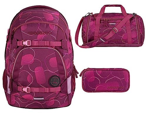 coocazoo MATE Schulrucksack-Set 3tlg inkl. Sporttasche und Schlamperbox (Berry Bubbles)