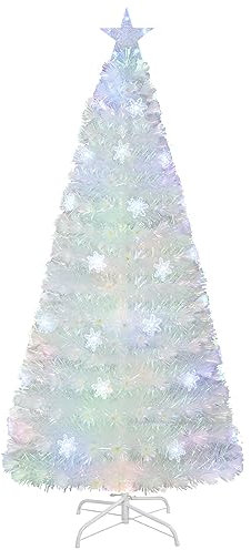 DREAMADE 180cm künstlicher Weihnachtsbaum mit Bunter Beleuchtung, weiß Kunstbaum mit 30 LED-Lichter & 220 Spitzen, Christbaum Tannenbaum Weihnachten (180 cm)